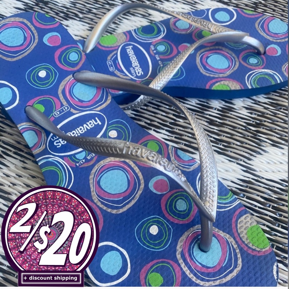 2/$20 Havaianas Slim FlipFlops US 9 EU43 Sandals Funky Dots Rare Graphic Print
